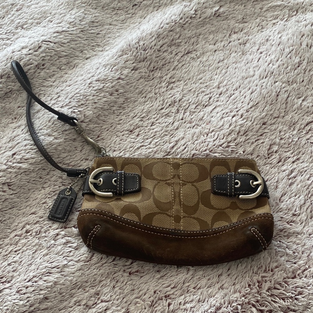 Coach Tan and Brown Signature Wristlet